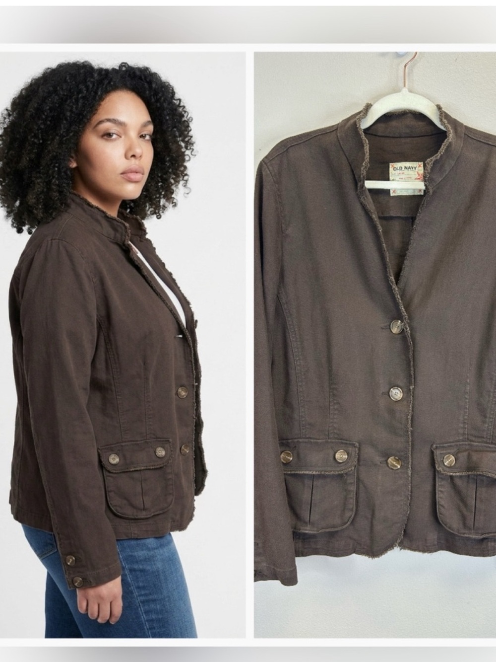 Old Navy Women's Brown Button-Front linen Cotton Blazer Jacket size XL